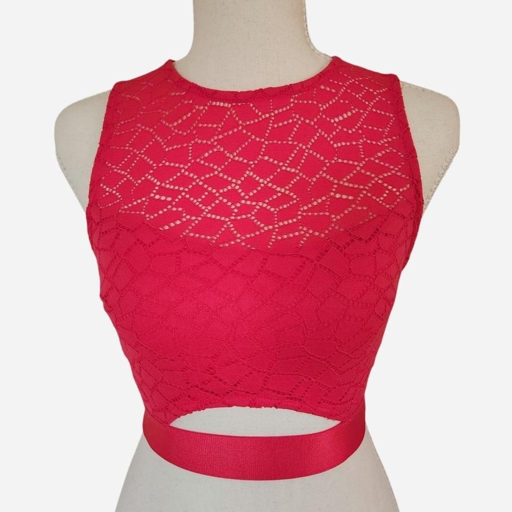 NWT Bebe geometric lace crop top neon pink size XS